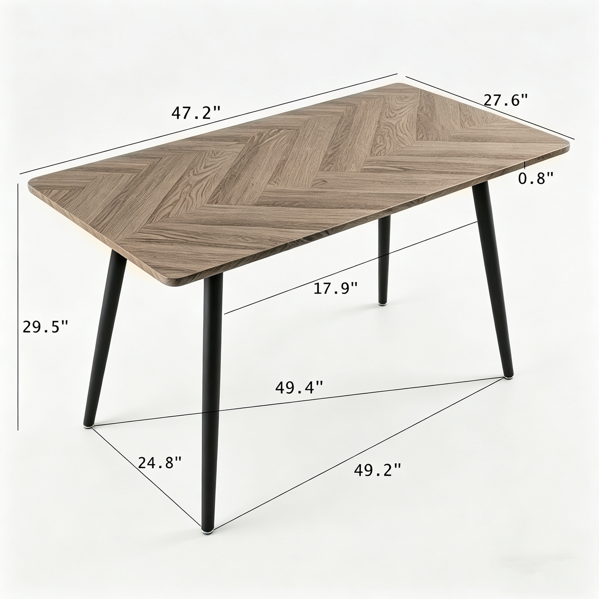 Modern minimalist MDF wood color desktop, black metal legs, small sized dining table, computer desk, office desk, kitchen table