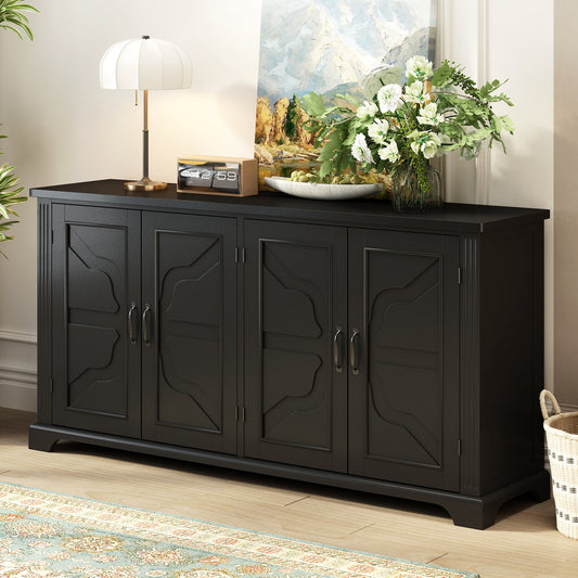 U_STYLE American Country Style Wooden Sideboard with Pine Doors and Legs, 4 Metal Handles, for Hallway Entryway Living Room Dining Room