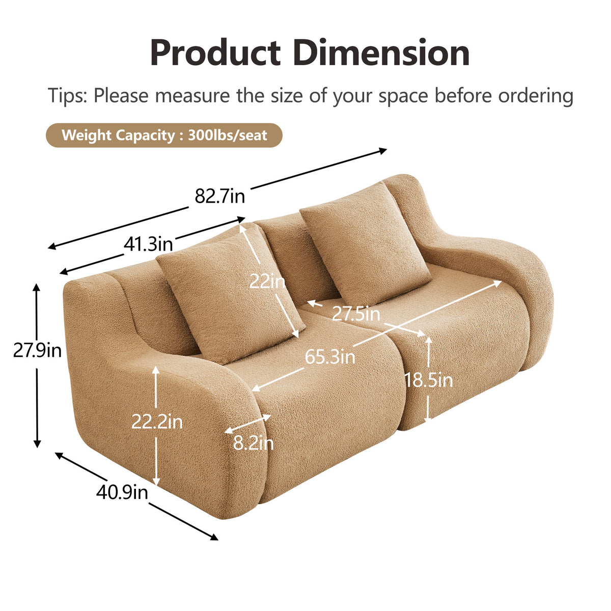 Soft Teddy Fabric Boneless Sofa, No Assembly Required Streamlined Design