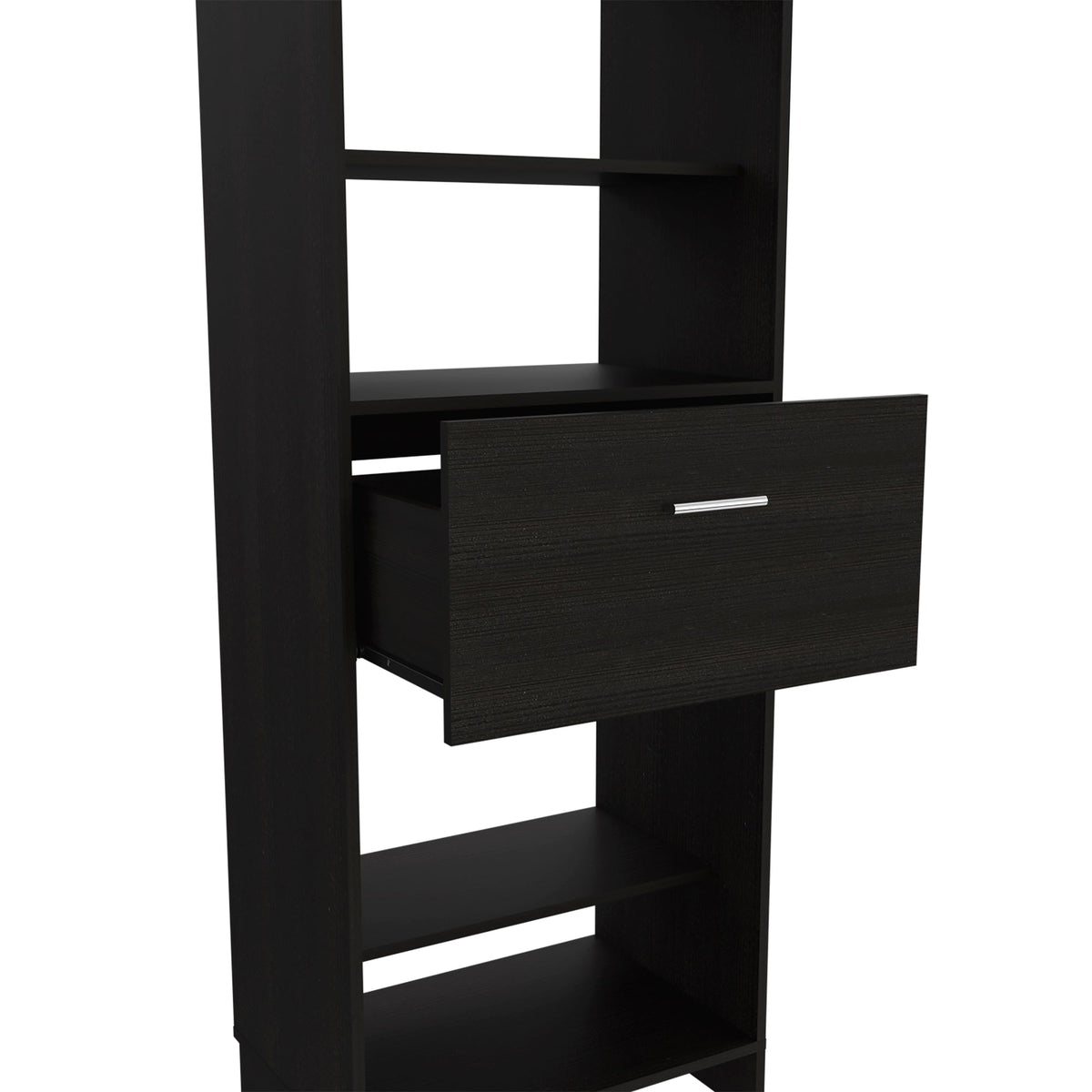 Hybrid Closet System, Five Open Shelves, One Drawer, Metal Rod