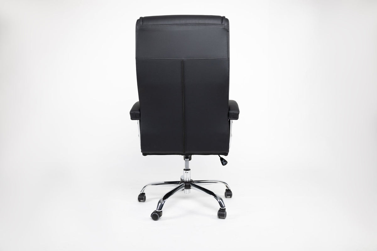 Executive Office Chair High Back PU Leather Desk Chair with Spring Seat Cushion, Ergonomic Swivel Computer Chair with Chrome Armrests – Black