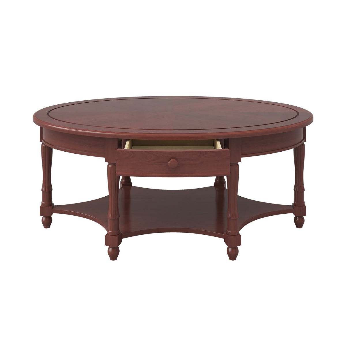 Vintage Oval Coffee Table with Drawer and Storage Shelf, Antique Cocktail Table in 45", French Country Accent Table for Living Room, Cherry (old sku: N735P277388)