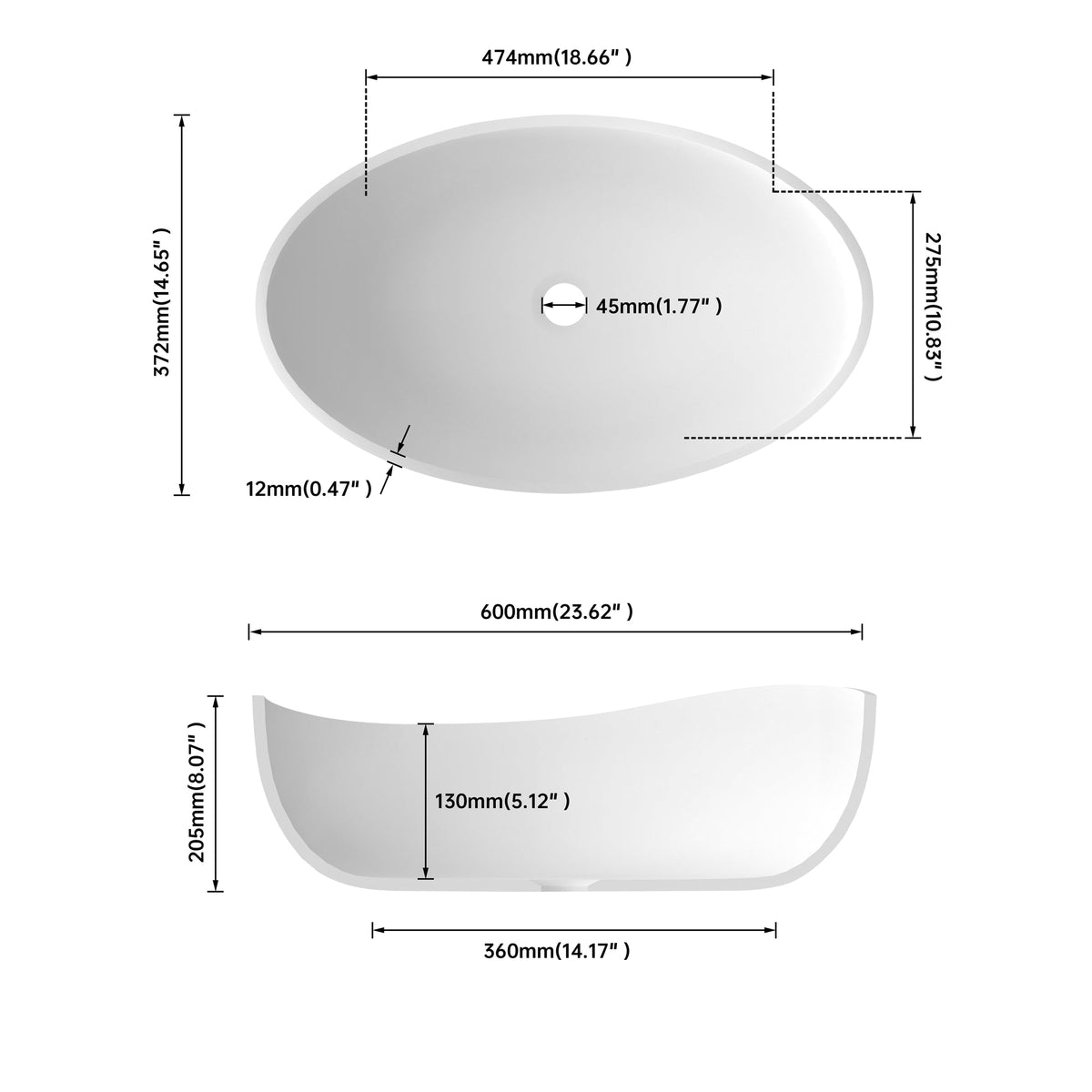 Solid surface Basin,Matte White Color
