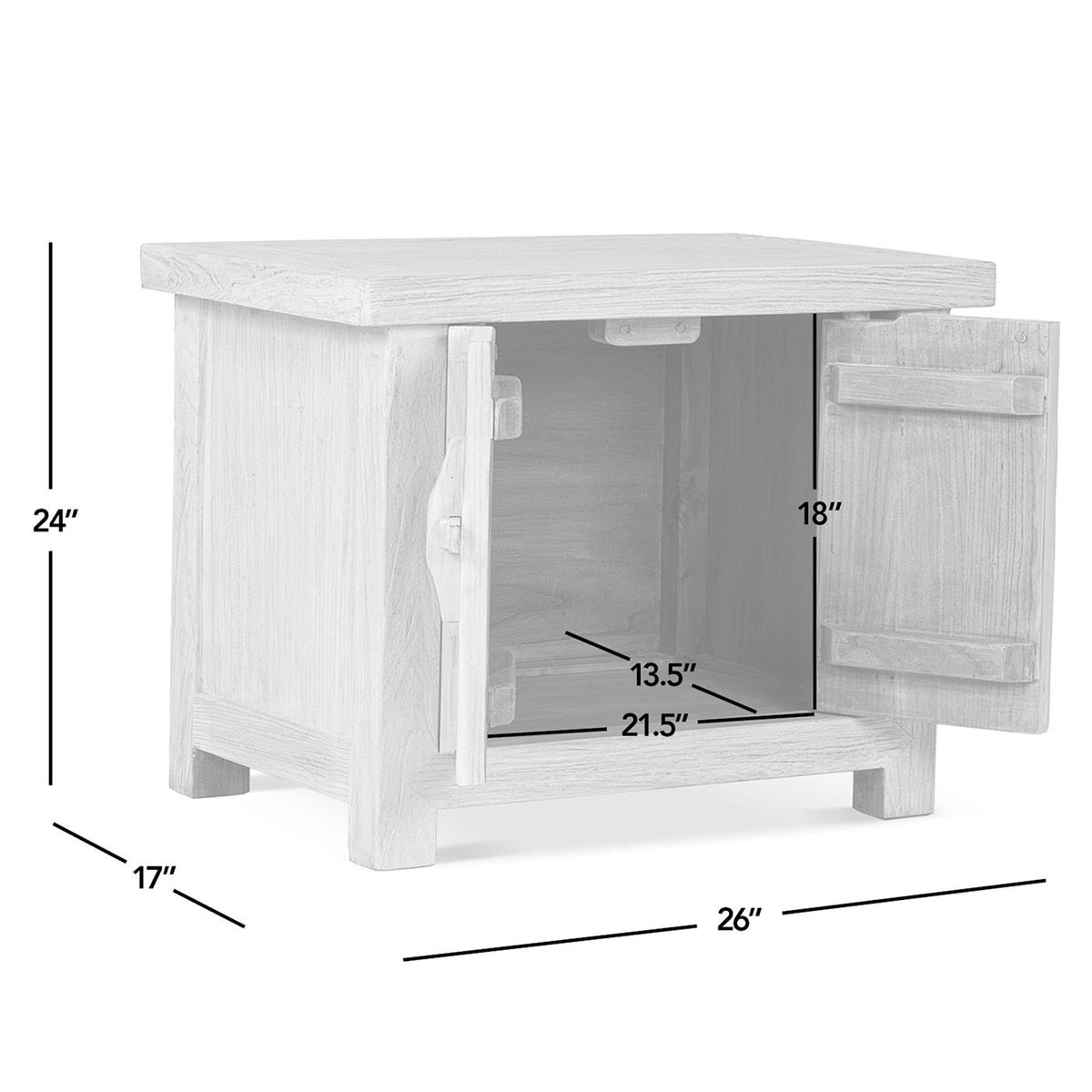 Rowan 26" Reclaimed Elm Wood 2-Door Cabinet, Light Natural Brown
