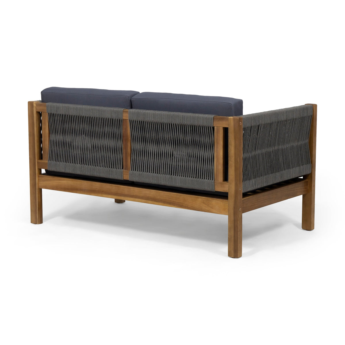 Patio Loveseat and Coffee Table Set, Patio Furniture Set with Cushion, Acacia Wood Frame Conversation Set, Porch and Poolside