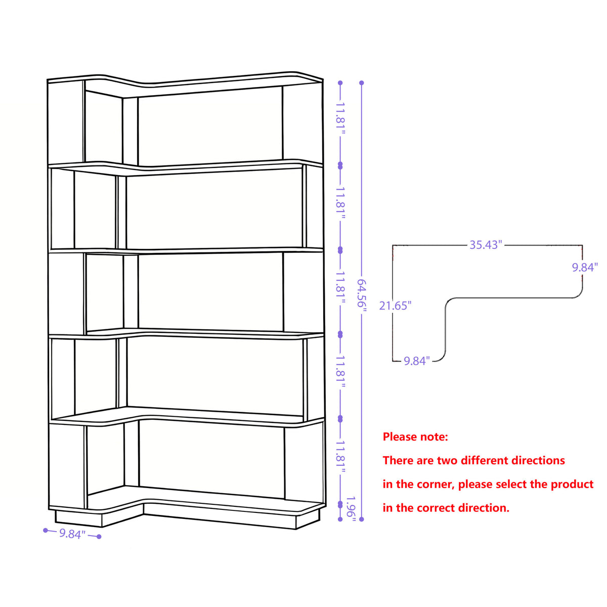 Dark Brown 5-Tier L-Shaped Corner Bookshelf, Home Office with Anti-Tip Safety Features, 90cm Extended Wooden Display Shelf
