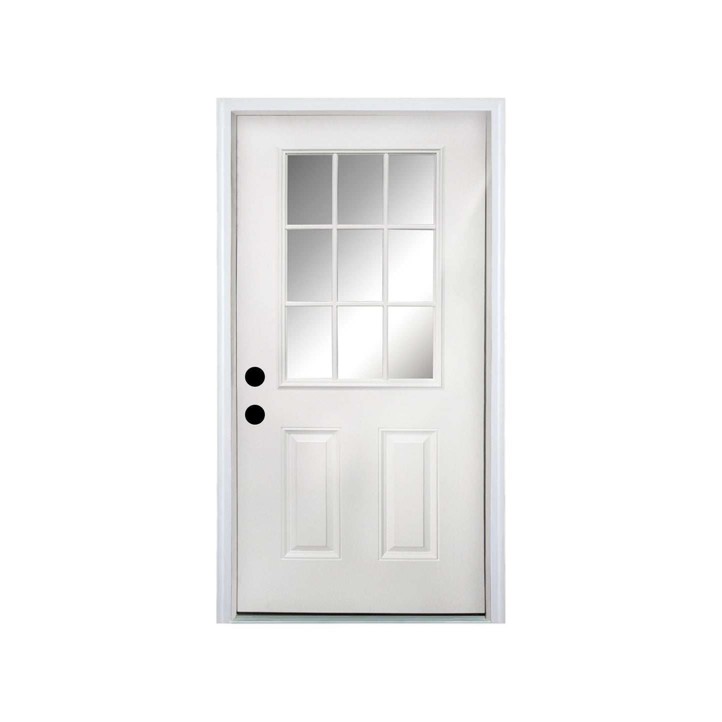 36 x 80 Fiberglass Entry Door with Brickmould, Vinyl Frame,9 Lite Low-E Glass - Primed Front Door for Home's Front Entrance, Right Hand Inswing, White Oak Wooden Grain Knock-Down Door