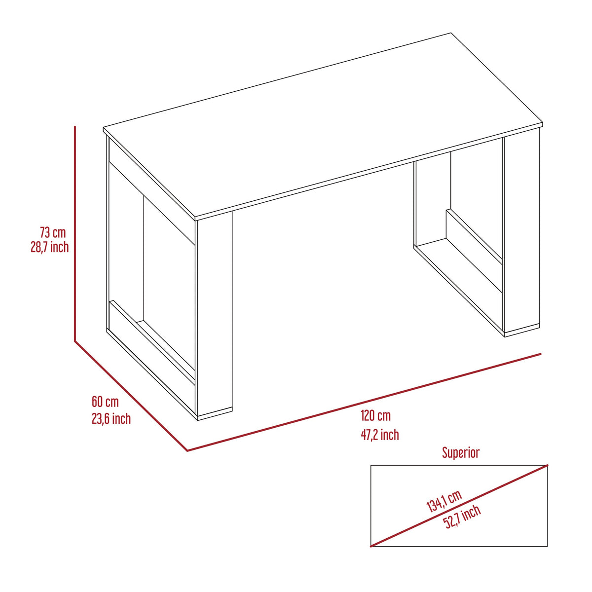 Writing Desk with Ample Workstation and Sturdy Legs, Light Oak