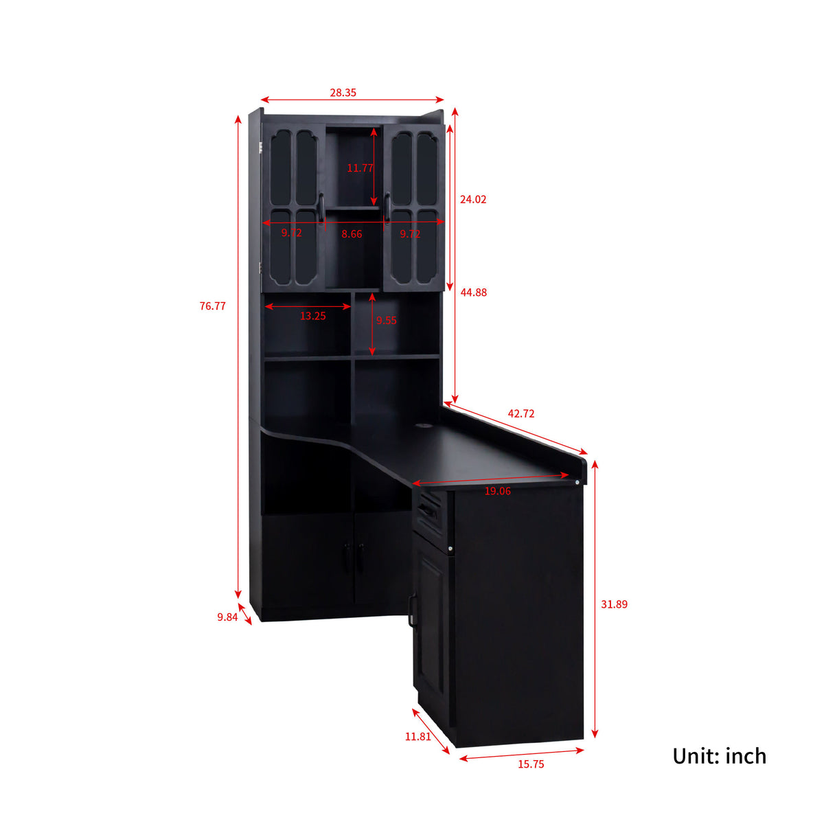 L-Shaped Corner Computer Desk for Home Office or Study desk, Study Modern Style Table with Drawers, Bookshelf & Hutch – Black