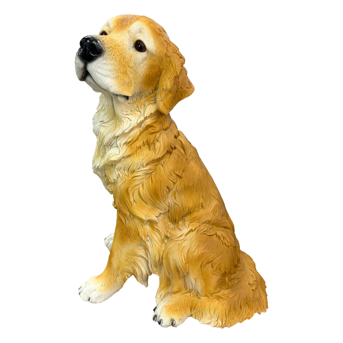 Golden Retriever Garden Statue, a lifelike earth-brown resin dog ornament, perfect for backyards, lawns, and patios.
