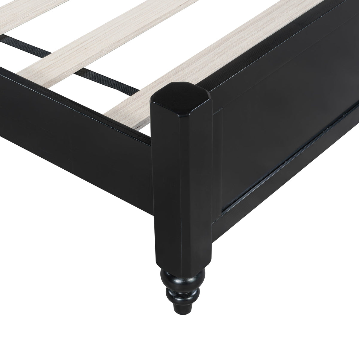 King Bed Frame, Solid Wood Platform with Slats, Modern Navy Blue & Black Bedroom Furniture, No Box Spring Needed