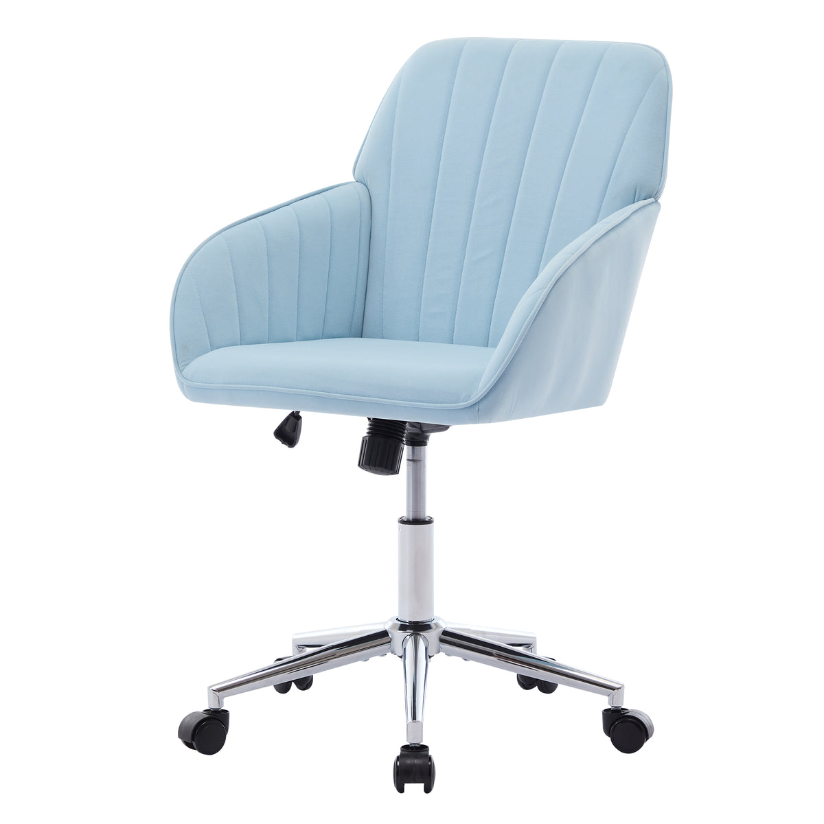 TY Ergonomic Office Chair in Baby Blue Velvet with Adjustable Backrest and Silver Base, Ideal for Home Bedroom and Long Sitting
