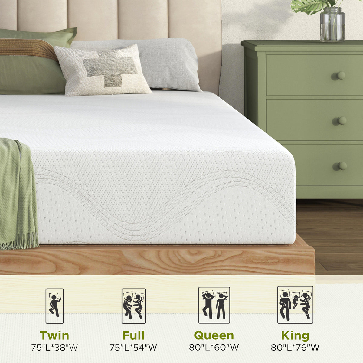 King Size Memory Foam Mattress, 12 Inch Bed Mattress, with Cooling Green Tea Gel, CertiPUR-US Certified, White
