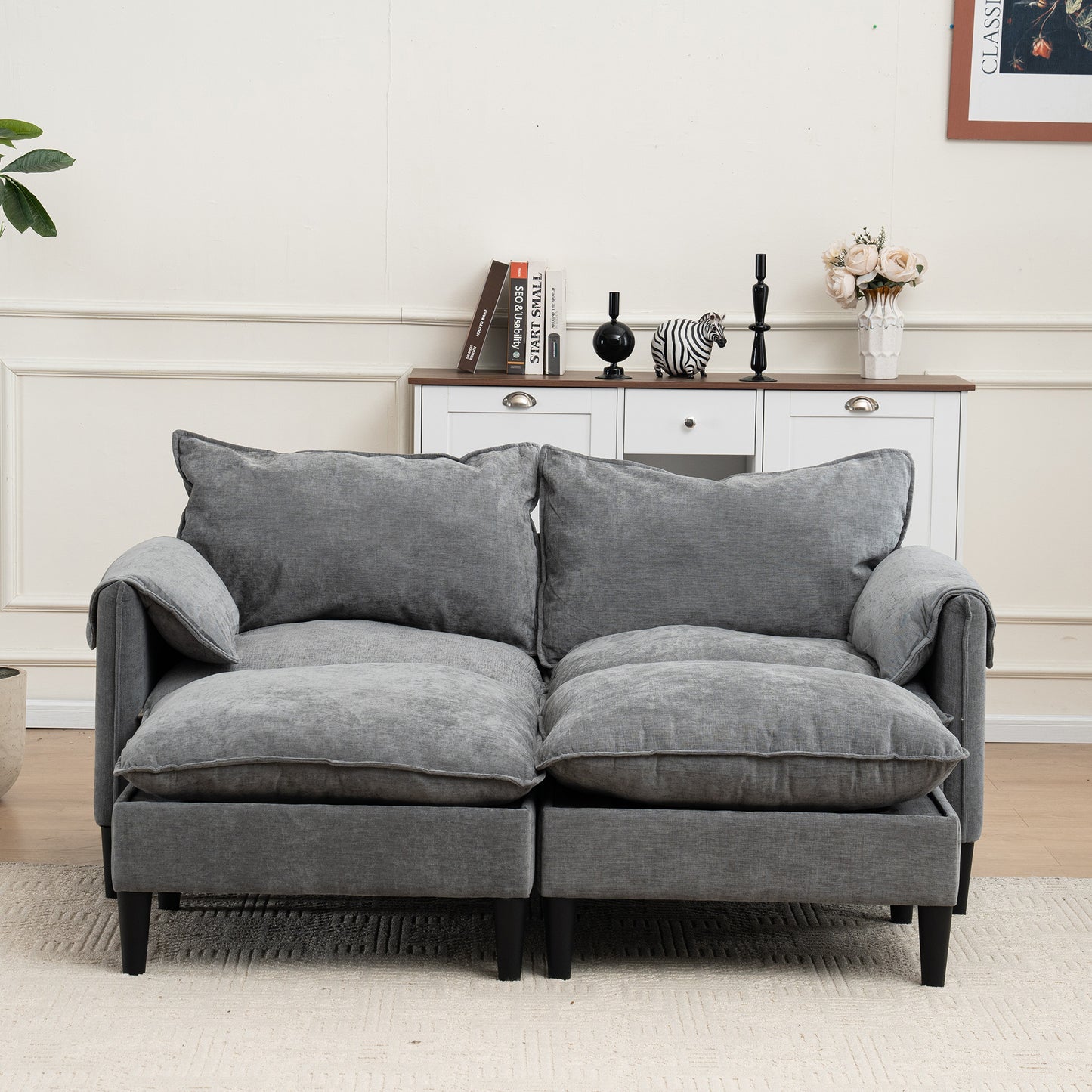 Convertible Combination Sofa Sofa U-Shaped Sofa with Footstools with Storage, Gray Sofa for Living Room, Living Room/Bedroom/Office/Small Space 2-Seater Combination Sofa- (Gray)