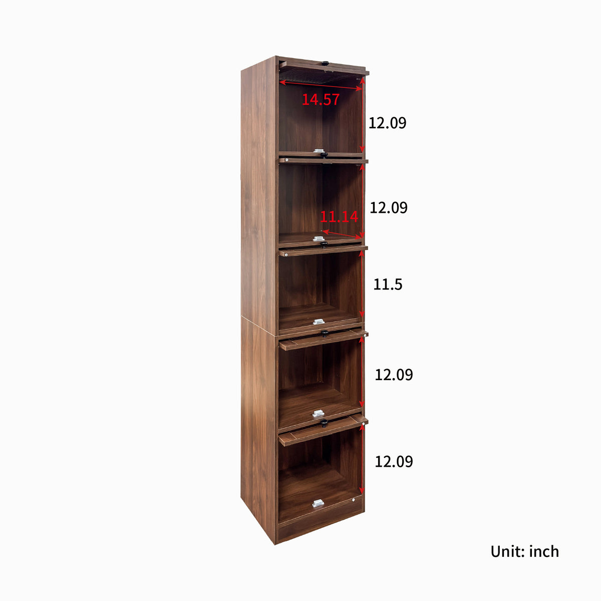 5-Tier Slim Tall Bookcase, Narrow Storage Cabinet with Glass Flip Up Doors, Freestanding Display Bookshelf, Vertical Corner Storage Organizer for Living Room, Bedroom, Home Office