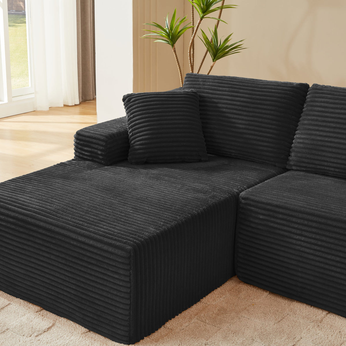 L-Shaped Cloud Sectional Sofa with Deep Seat, No Assembly Required, Modular Couches Sleeper, Black – Model W2339S00116