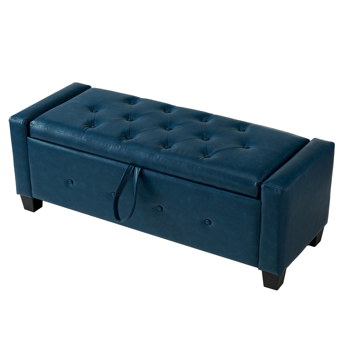 48" Ottoman Bench with Storage, Upholstered Tufted Faux Leather PU Ottoman Blue