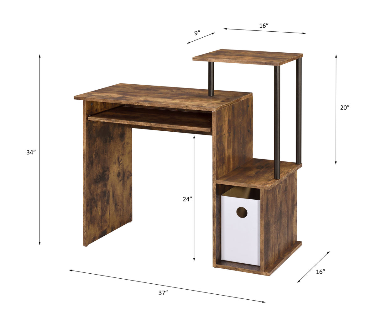 Lyphre Weathered Oak & Black Finish Computer Desk