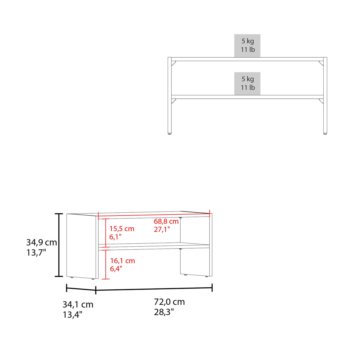 Norris shoe rack in melamine with 2 shelves,Gray Walnut