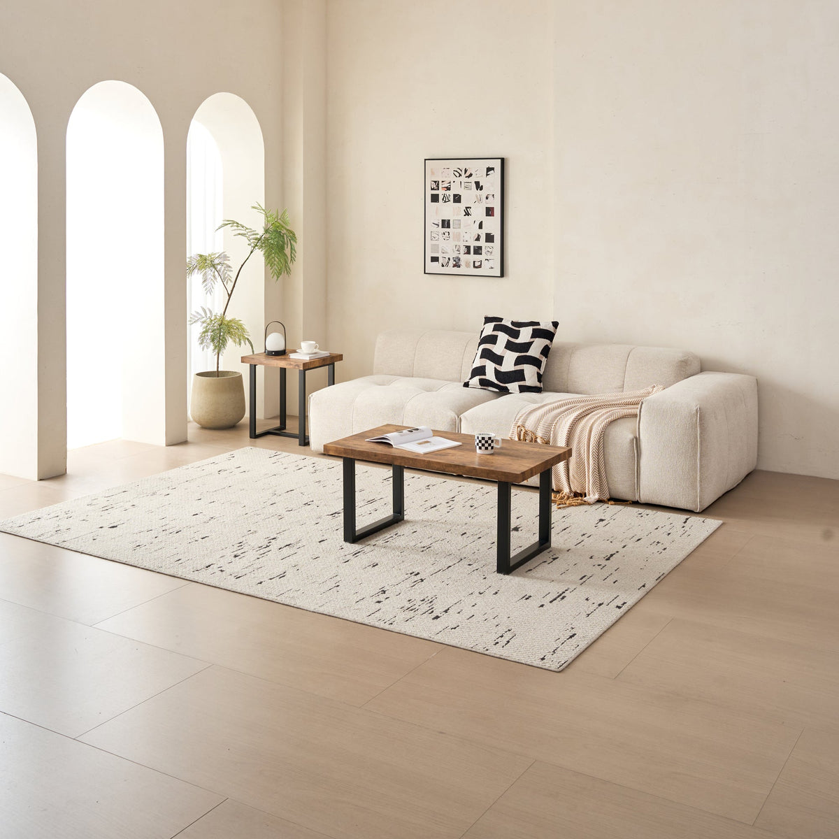 MDF CoffeeTable, Small Tea Table, Walnut with Metal Legs Sofa Table