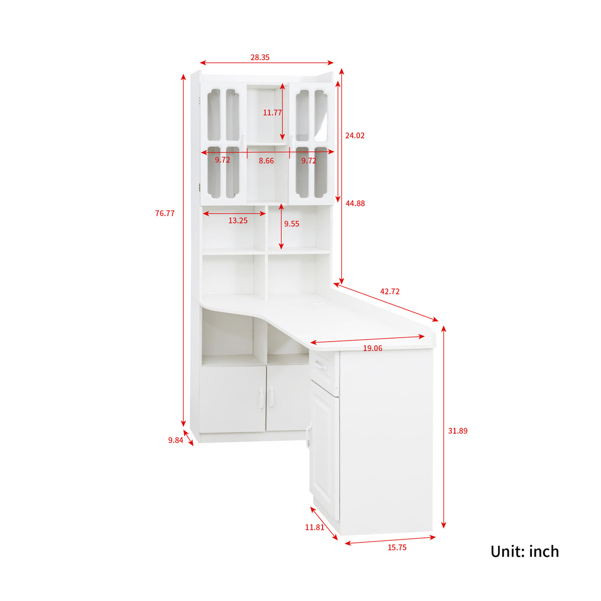 L-Shaped Corner Computer Desk for Home Office or Study desk, Study Modern Style Table with Drawers, Bookshelf & Hutch – Model W331S00169