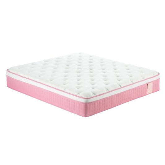 Queen Size 12 Inch CertiPUR-US Hybrid Mattress 7-Zoned Individual Pocket Spring Memory Foam Cool Knitted Fabric Cover Pink