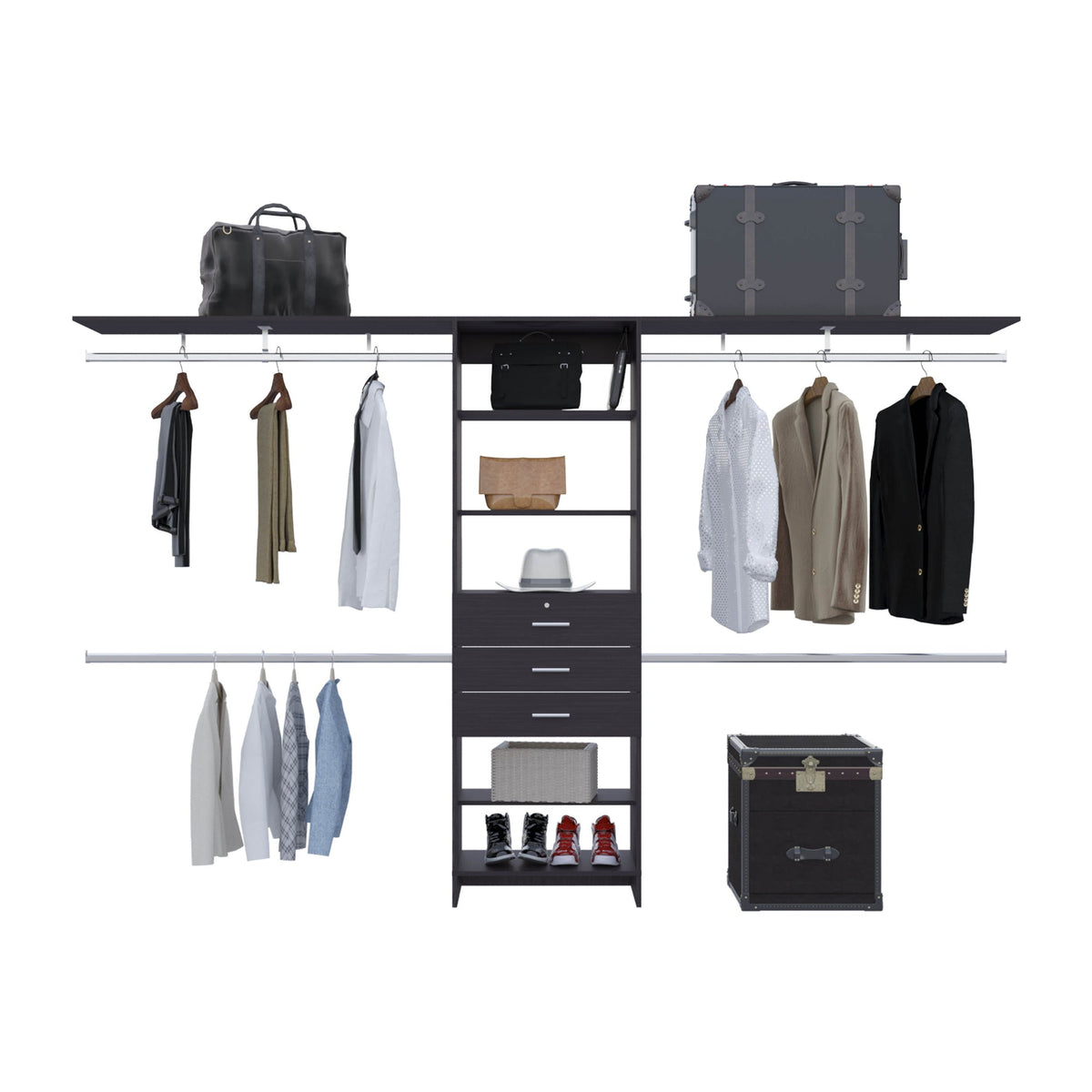 Closet System, 3 Drawers, 5 Shelves – Black