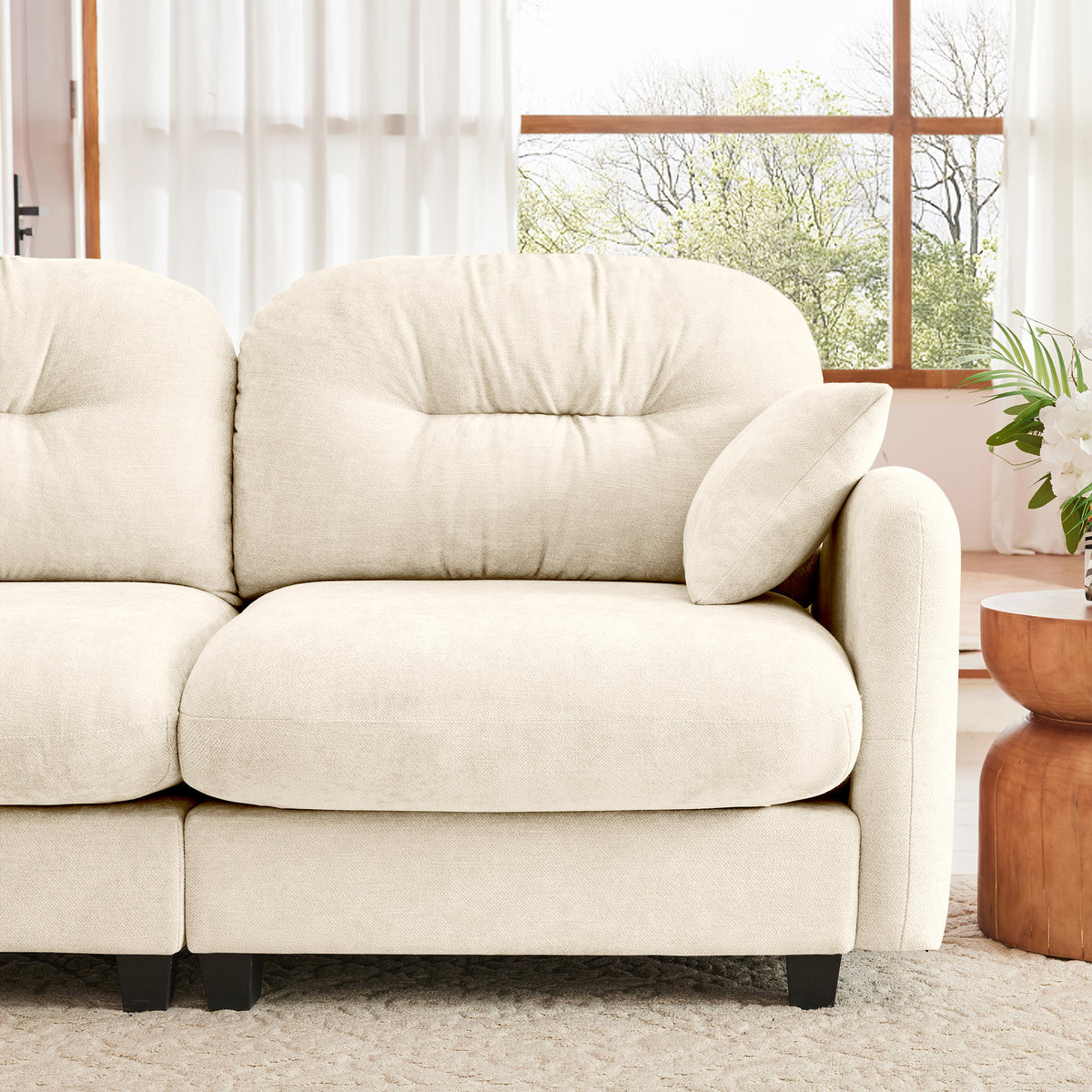 Loveseat Cloud Sectional Couches Chenille Fabric, Quilted Pleated Design, Ergonomic Design – Beige