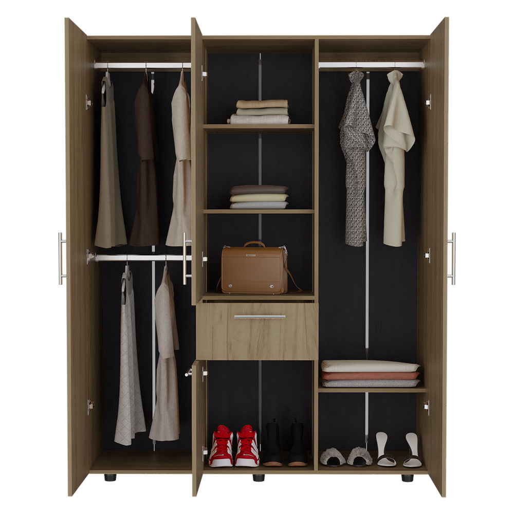 Bariloche 70" High Four-Door, One Drawer Armoire with Three Hanging Rods and Seven Storage Shelves, Bedroom Wardrove