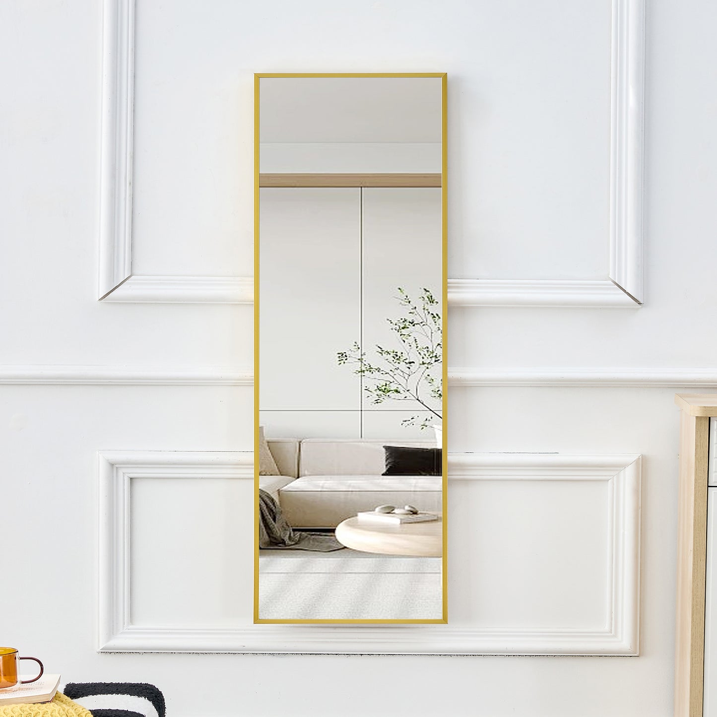 The 4rd generation aluminum alloy metal frame wall mounted full body mirror, bathroom makeup mirror, bedroom entrance, decorative mirror, quality upgrade, 48 '* 13.8'