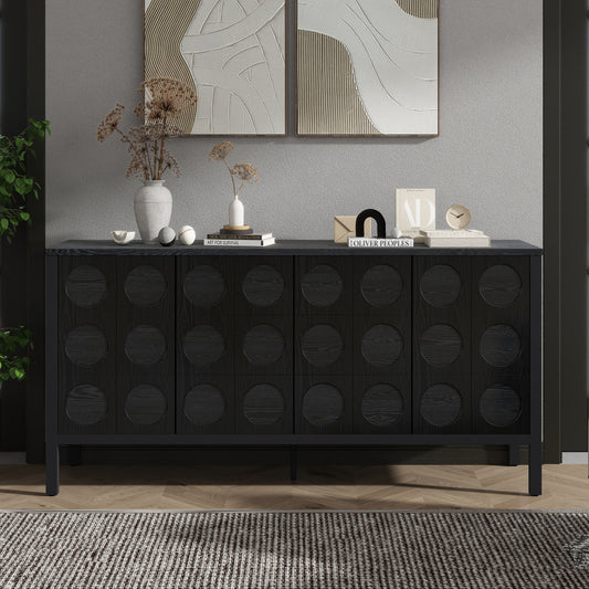 Stylish Storage Cabinet Sideboard Wooden Cabinet with Unique Geometric Circle Door Design,Suitable for Study Rooms ,Entrance and Living Room(Black)