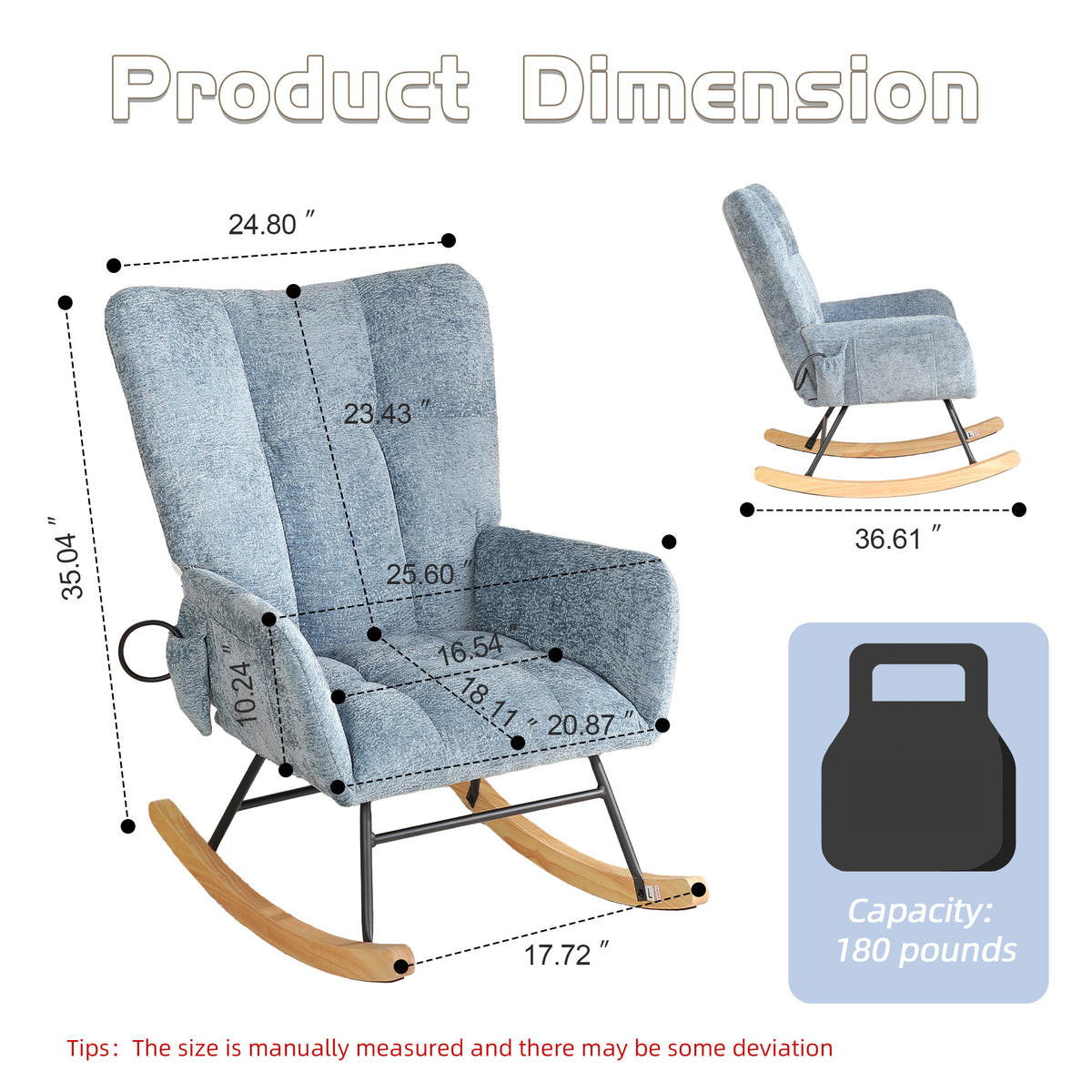 Modern Accent Rocking Chair Rocking Chair with Solid Wood Legs, Upholstered Nursery Glider Rocker Side Pocket and Footrest, Living Room Lounge Arm Chair with High Backrest (beige,teddy)