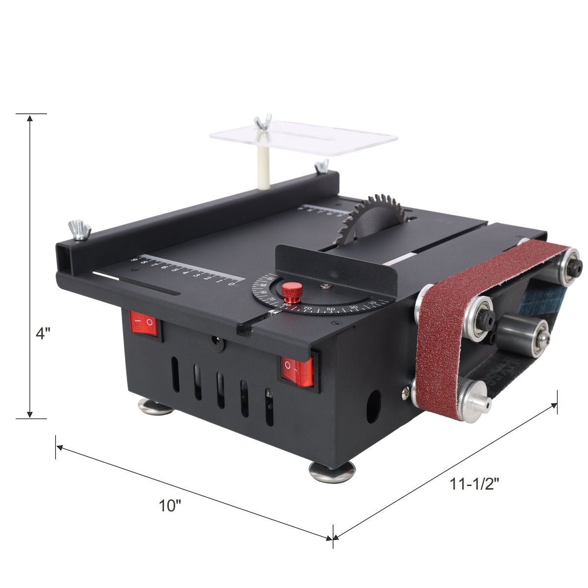 Mini Table Saw, Belt Sander, 4pcs Blades, 10pcs Sanding Blet, 7 Gear Adjustable 0-90° Angle, Available for Wood/PCB/Acrylic/Plastic