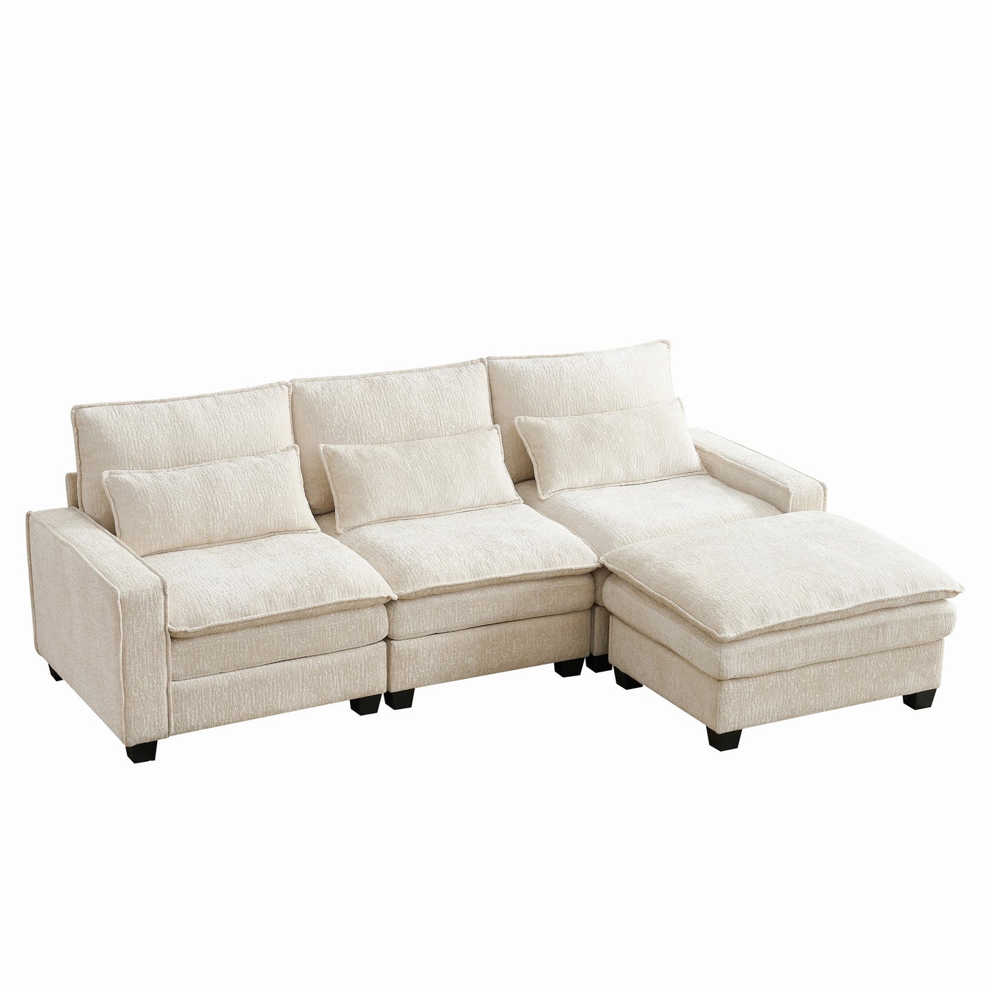 Modern Comfy Chenille L Shaped Sectional Sofa with Movable Ottoman, Beige, 99''