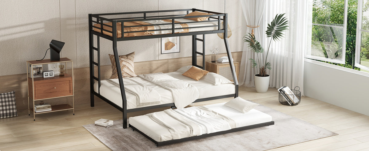 Twin over Full Metal Bunk Bed with Twin Size Trundle, Black