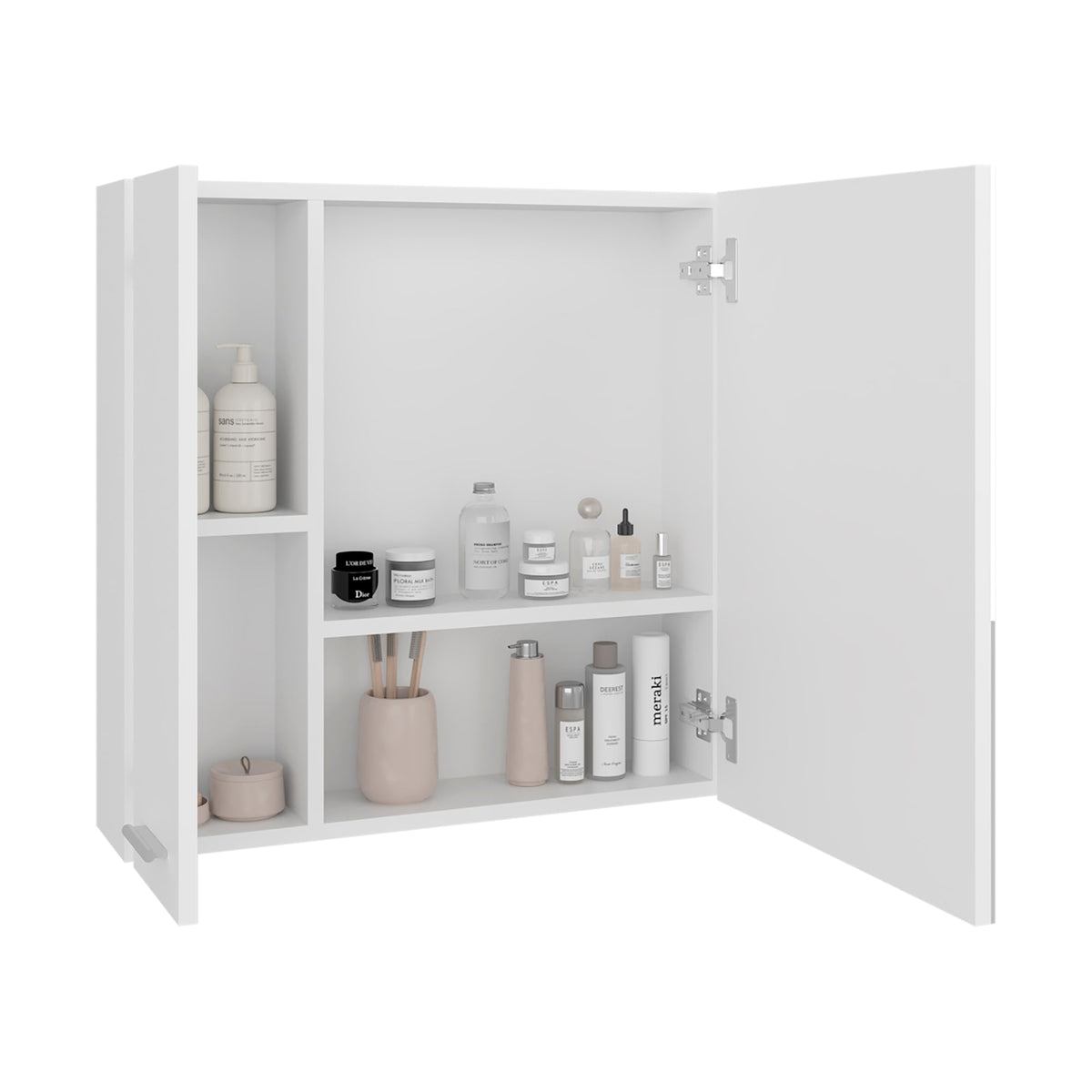 Avery Wall-Mounted Bathroom Storage Cabinet with Two Doors and Open Side Shelves – White
