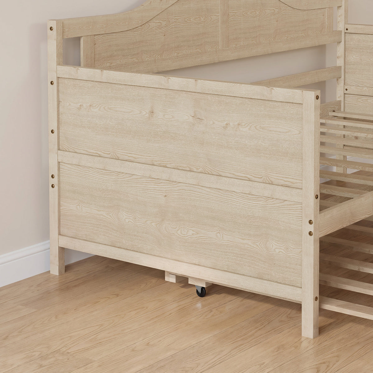 Twin Solid Wood Daybed with Drawer Rolling Trundle, Multi-Purpose Single Sofa Bed for Bedroom Living Room,Natural