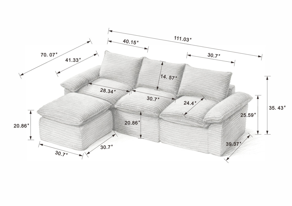 Modern corduroy cloud sofa, can be freely combined and has a comfortable sitting experience, suitable for modern living room furniture – Model W3396S00026