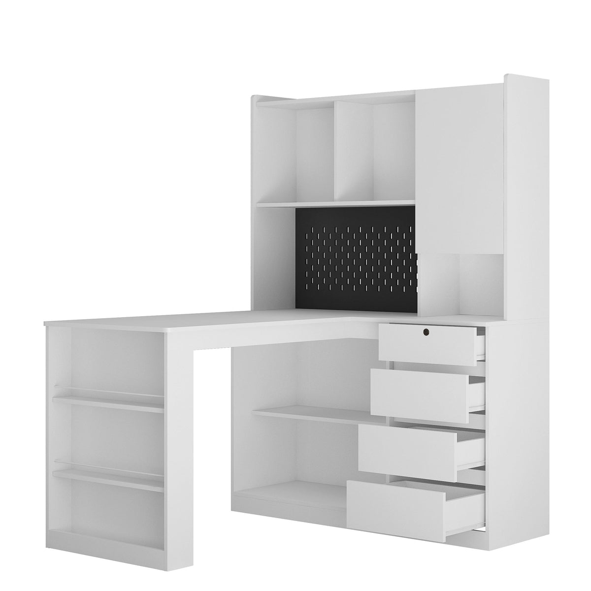 L Shaped Desk with Charger, Computer Desk with Drawers, Bookshelf, with LED Light, Modern Corner Desk, Home Office Desk – Model W1321S00023