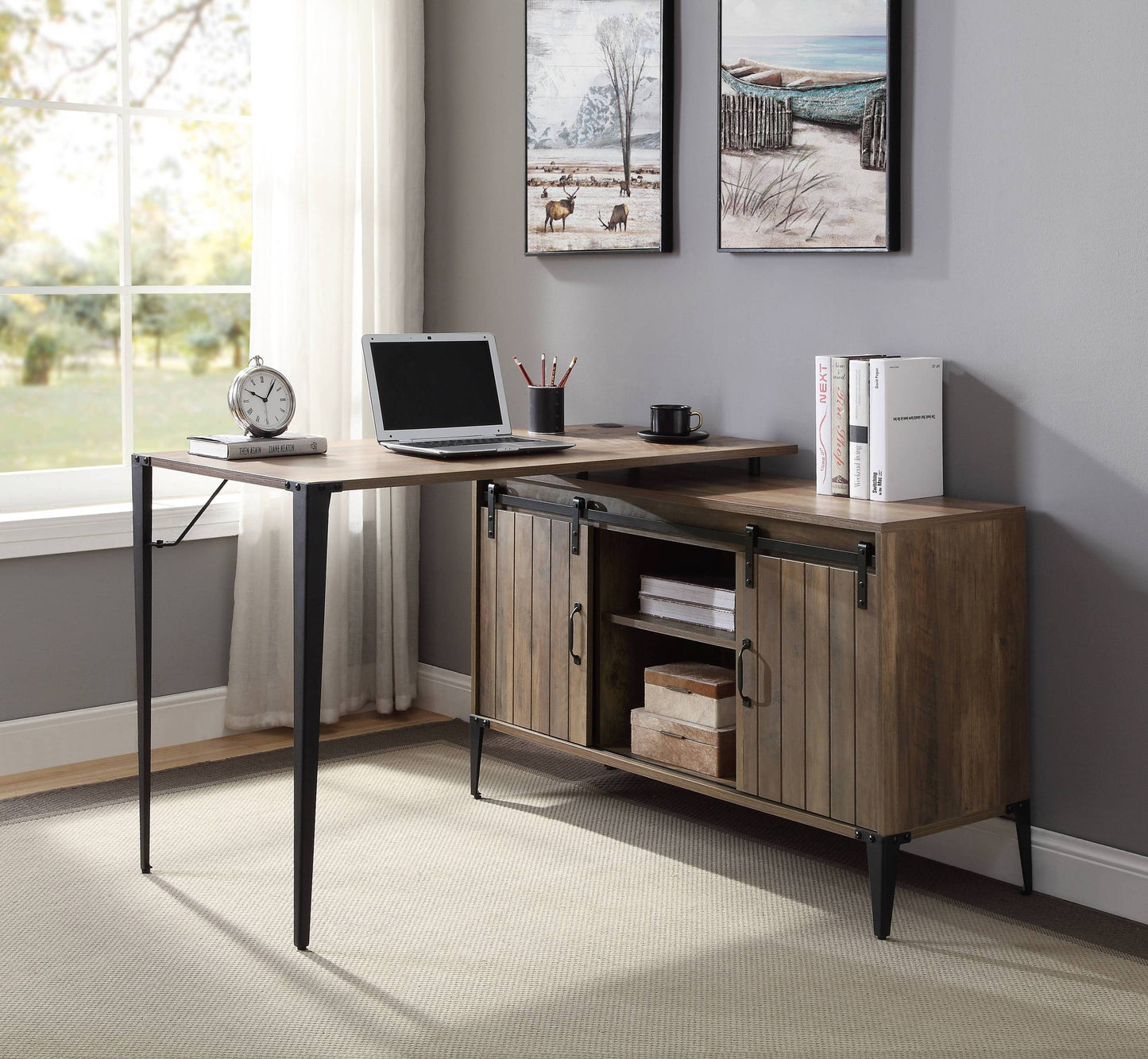 Zakwani 48' Gray Oak & Black Finish Writing Desk