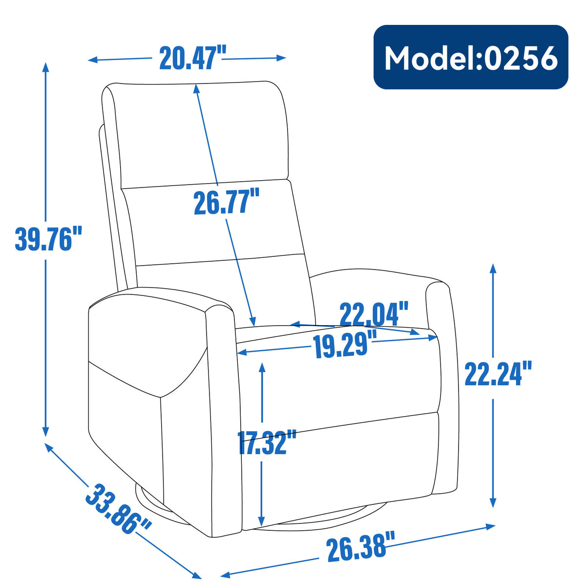 Manual Recliner Chair with Rocker and Swivel in Fabric, Grey