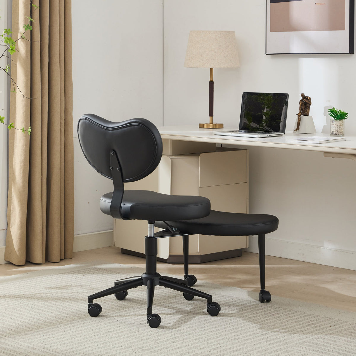 Meditation Chair Plus, Cross Legged Chair with Wheels, ADHD Chair, Criss Cross Desk Chair with Lumbar Support and Adjustable Stool – Black