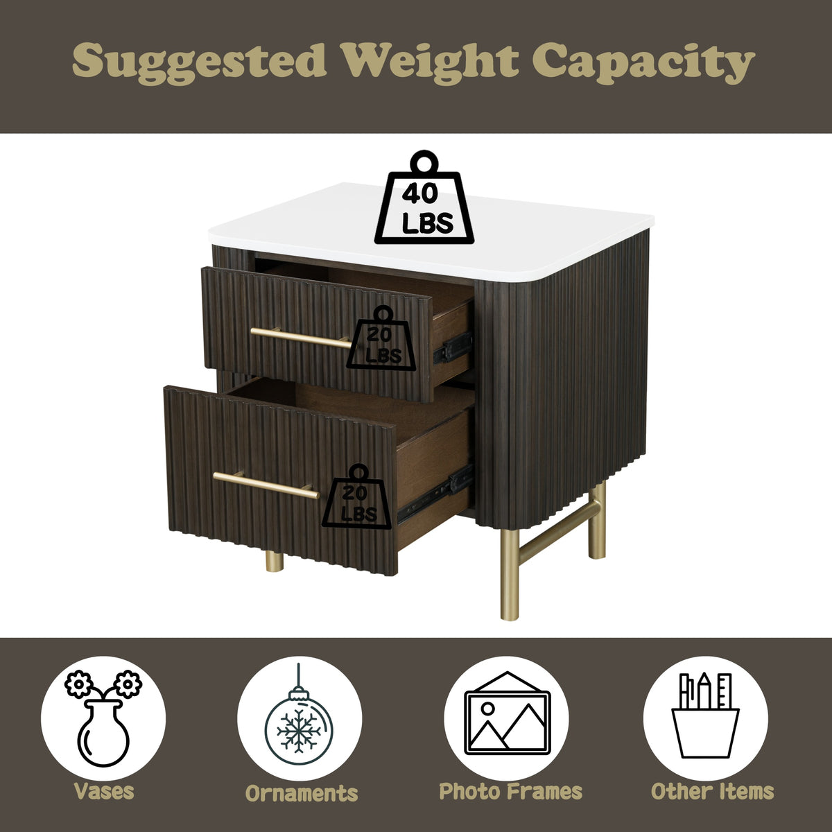 Clayten Espresso Nightstand w/Engineering Natural Marble Top