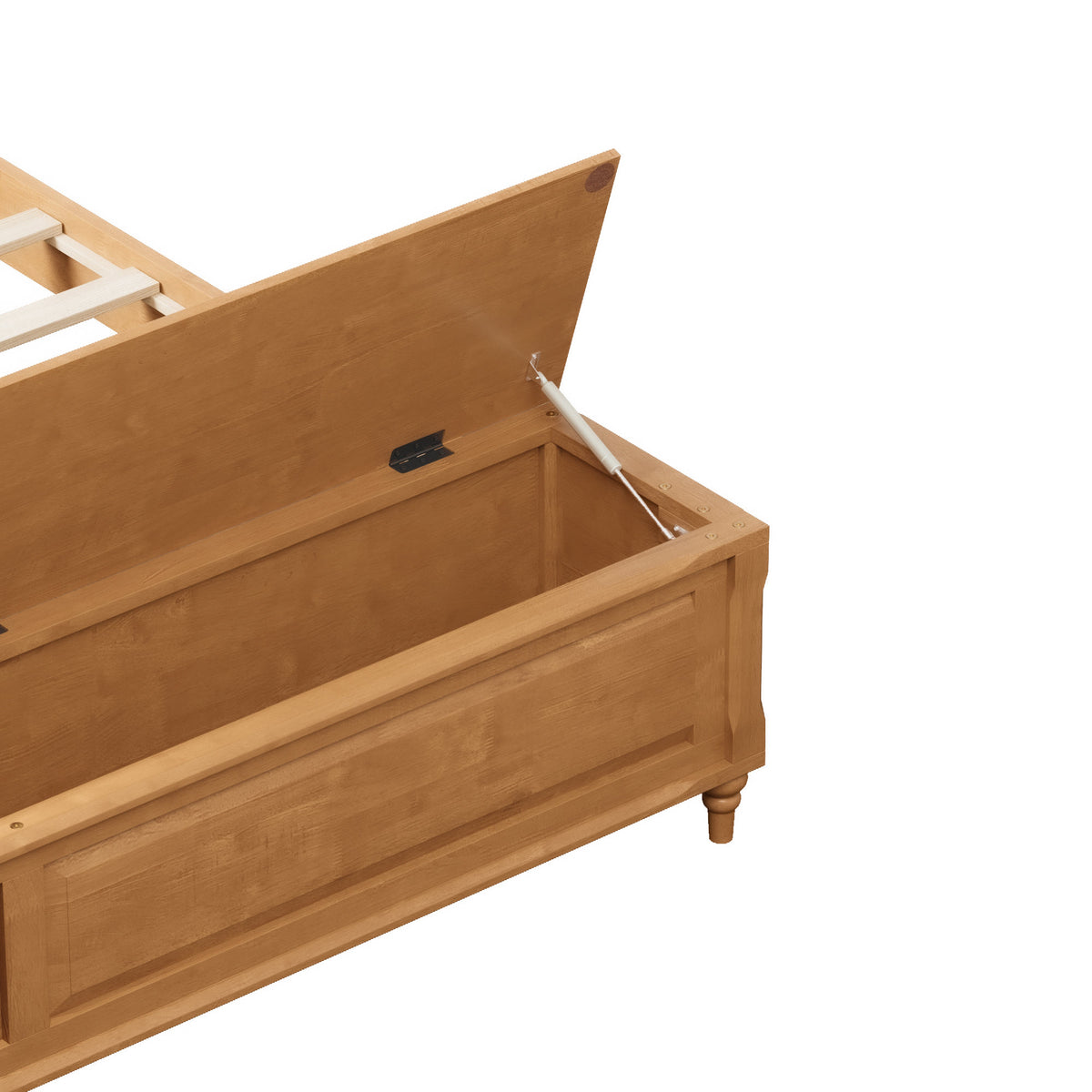 Queen Bed Frame with Tall Headboard and Storage Bench,Soild Wood Sleigh Bed with 64" Storage Chest,No Box Spring Needed, Natural