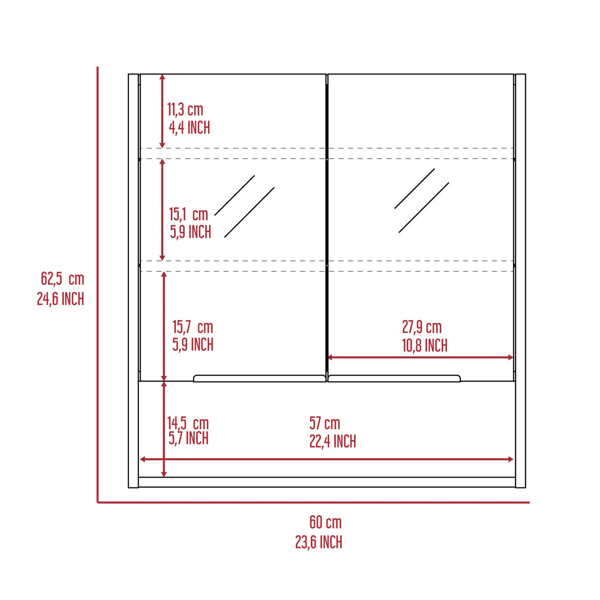 Jaspe Mirror Cabinet, Three Internal Shelves, One Open Shelf, Double Door Cabinet -White