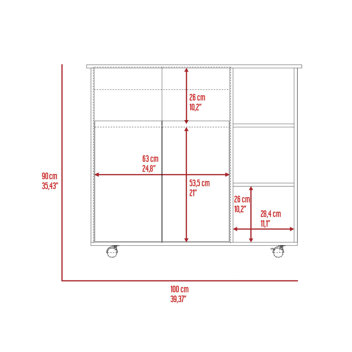 Paprika Kitchen Cart, Four Casters , Four Open Shelves, Double Door Cabinet -Light Oak / White