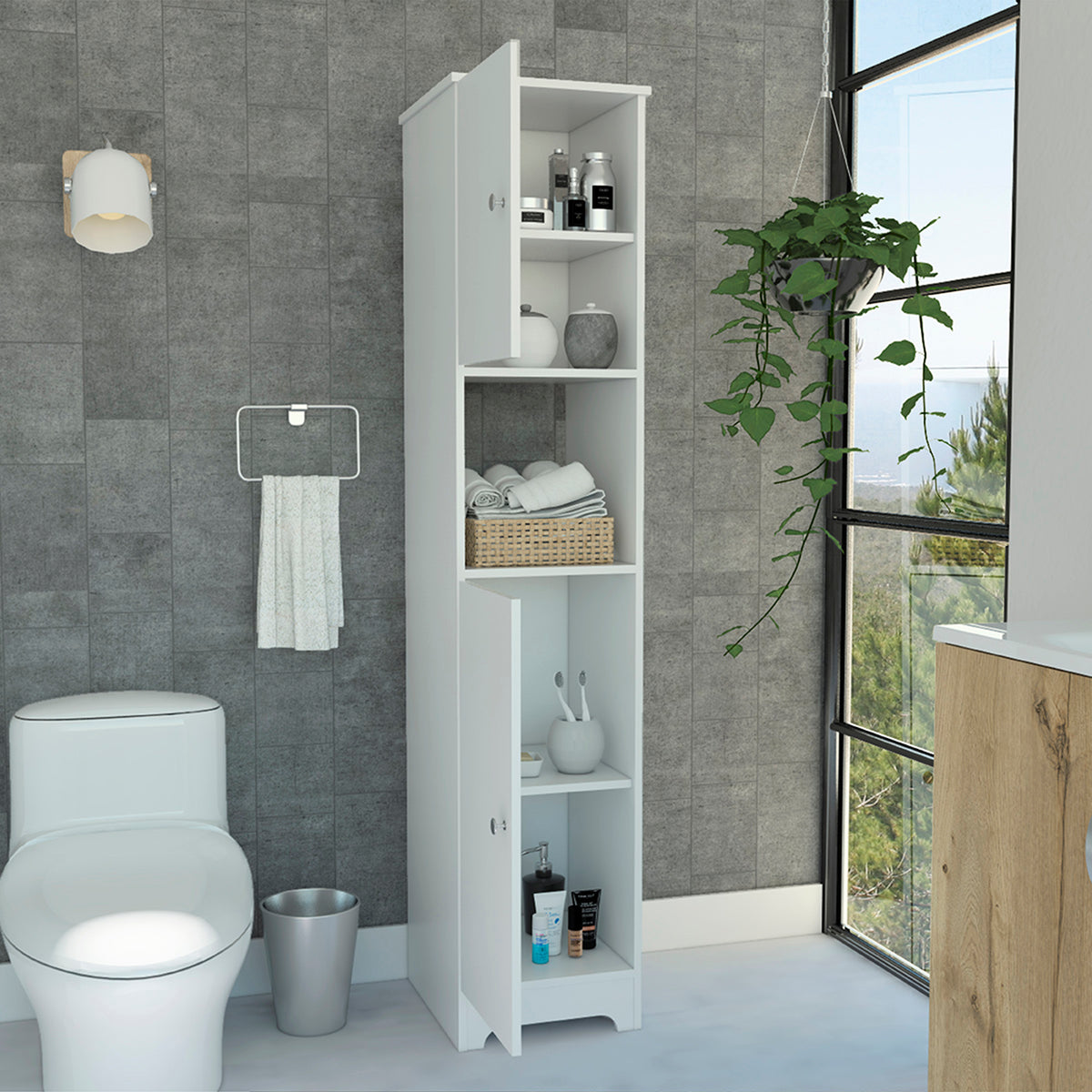 Ibis Linen Cabinet, Double Doors, Four Interior Shelves, Two Cabinets -White