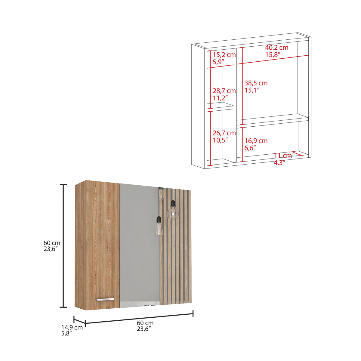 Sines Medicine Cabinet, Four Internal Shelves, Single Door -Pine