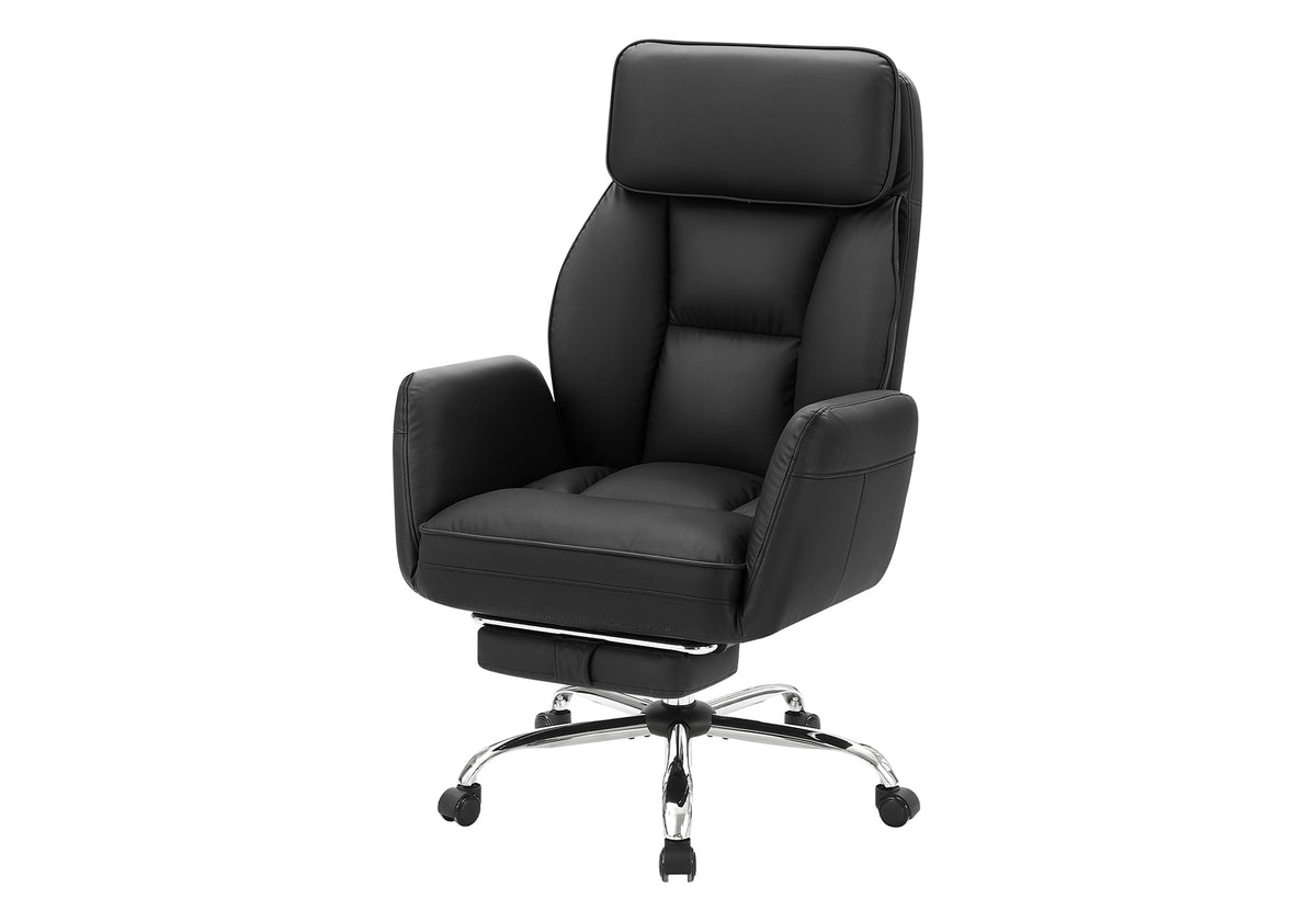 Office Chair, Adjustable Height, Armrests, Ergonomic, Swivel, Computer Desk, Work, Black Leather Look, Chrome Metal, Contemporary, Modern