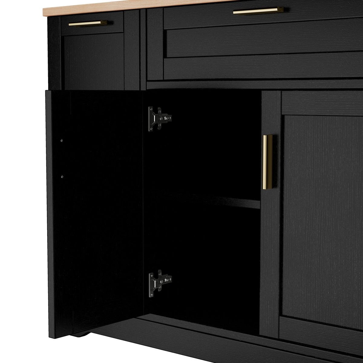 TREXM Multi-Functional Storage Sideboard, Extendable Dining Table, Adjustable Shelves, 3-Tier Pull-Out Rack, Kitchen Island Storage - Black